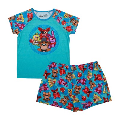 Five Nights At Freddy's Character Print Youth Girl's Raglan T-shirt & Lounge Shorts Sleep Set