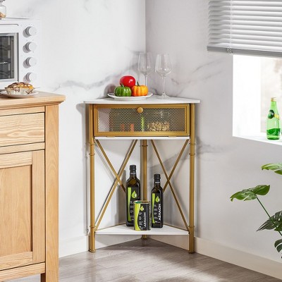 VECELO 3 Tier Corner Cabinet with Drawer and Storage Shelves