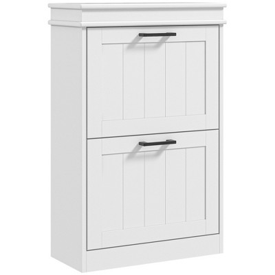 HOMCOM Shoe Cabinet for Entryway, Narrow Shoe Rack Storage Organizer with 2 Flip Drawers and Adjustable Shelves for 10 Pairs of Shoes