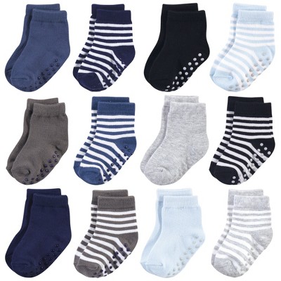 Touched by Nature Baby and Toddler Boy Organic Cotton Socks with Non-Skid Gripper for Fall Resistance, Blue
