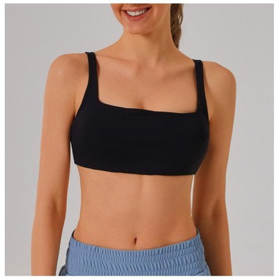 Womens Spaghetti Strap Sports Bra Scoop Neck Replaceable Chest Pads Yoga Workout Crop Top