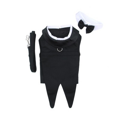 Doggie Design Black Dog Harness Wedding Tuxedo w/Tails, Bow Tie, and Cotton Collar