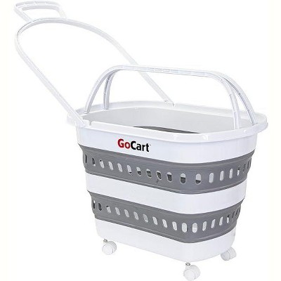 dbest products Folding Gocart Collapsible Laundry Basket On Wheels Grocery Cart Shopping Foldable Pop Up Plastic Hamper Tote