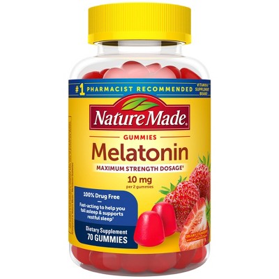 Nature Made Melatonin Maximum Strength 100% Drug Free Sleep Aid for Adults 10mg per serving Gummies