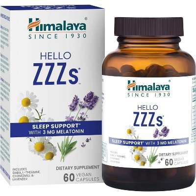 Himalaya Hello ZZZs with GABA, L-Theanine and Melatonin 3mg for Sleep Support and Occasional Sleeplessness, 60 Capsules, 2 Month Supply