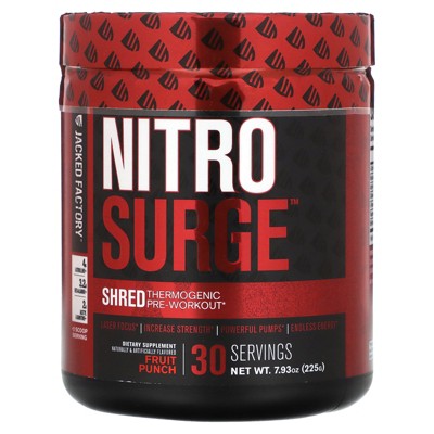 Jacked Factory Nitro Surge, Shred Thermogenic Pre-Workout, Fruit Punch, 7.93 oz. (225 g)