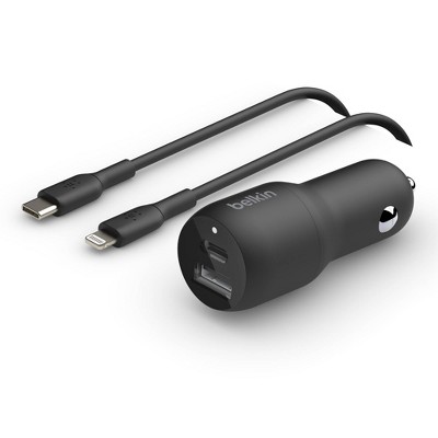 Belkin 2-Port 37W USB-C/USB-A Power Delivery Car Charger with 3.3' USB-C Lightning Cable