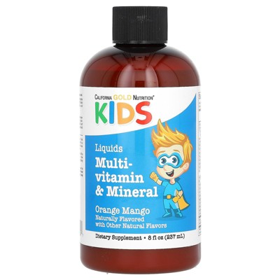 California Gold Nutrition Liquid Multi-Vitamin & Mineral with Calcium, Vitamin B12, Vitamins C & D3 for Children, No Alcohol, Natural Orange Mango, 8