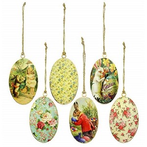 AuldHome Design Egg-Shaped Easter Tree Decorations , 6pc Set; Bunny and Egg Ornaments - 1 of 4