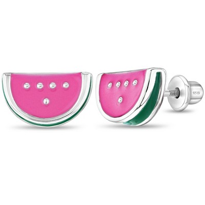 Girls' Yummy Watermelon Screw Back Sterling Silver Earrings - In Season Jewelry