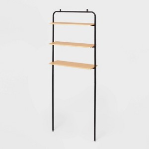 Over The Toilet Storage Black Metal and Wood - Brightroom™: Space-Saving Bathroom Organizer with 3 Fixed Shelves - 1 of 3