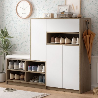 2-In-1 Shoe Storage Bench And Shoe Cabinets,Multi-functional Shoe Rack With Padded Seat - Maison Boucle