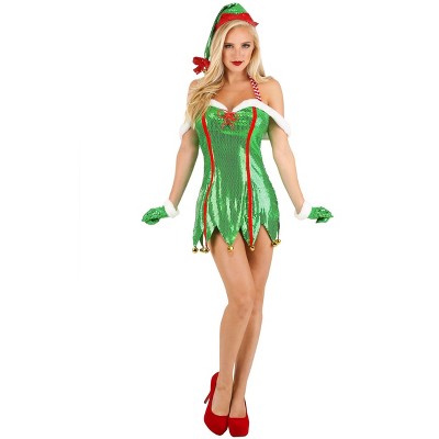 HalloweenCostumes.com Medium Women Fun Costumes Women's Green Glitter Elf Costume, Red/White/Green