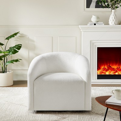 VANOMi 29.53" Swivel Barrel Accent Chair in Teddy Fleece Upholstery
