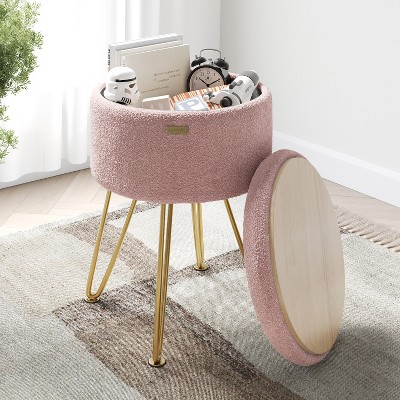 StorageBud Round Ottoman with Storage, Boucle Storage Ottoman, Modern Foot Stool Ottoman for Living Room and Bedroom
