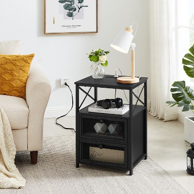 VECELO 1/2 Pcs Nightstands with USB Ports and Outlets, Modern Bedside End Tables Night Stands with Drawer and Storage Shelf