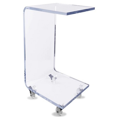 Designstyles Luxurious Acrylic C Shaped Table with Blue Edge, on Wheels, Beautiful Living Room Decor, Perfect For Sofas and Beds