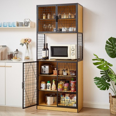 VECELO Kitchen Pantry Cabinet Freestanding Storage Cupboard with Door and Shelves Buffet Cabinet