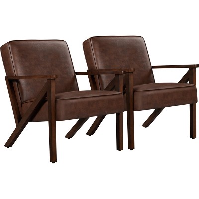 Yaheetech Set of 2 Faux Leather Armless Lounge Chair with Z Shaped Wooden Legs for Living Room