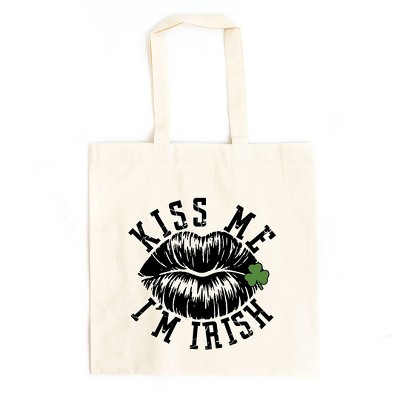City Creek Prints Kiss Me Irish Lips Canvas Tote Bag - 15x16 - Natural