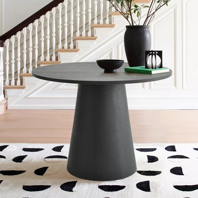 Dwen 35'' Dining Room Table, Manufactured Wood Foild with White Matt Finish Paper Round Top Pedestal Dining Table, Indoor Furniture - Maison Boucle