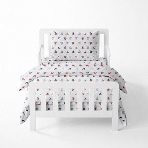 Bacati - Little Sailor Boys Whales/Boats Muslin 4 pc Toddler Bedding Set - 1 of 4