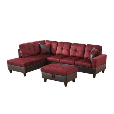L-Shaped Living Room Sofa with Double Spring Layer, Soft and Breathable 3-Piece Short Plush Sofa Set
