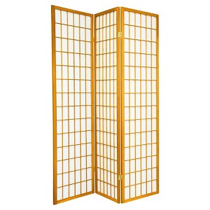 Oriental Furniture 6 ft. Tall Window Pane Shoji Screen - Honey (3 Panels): Folding Privacy Partition - 1 of 3