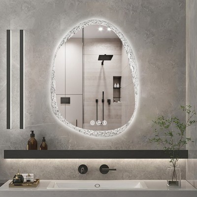 ARTLOGE 27.5/31.5/35.4in Irregular LED Bathroom Pebble Design LED Clear Backlit Illuminated Vanity Mirror