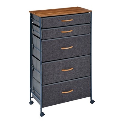 Fabric 5 Drawer Storage Dresser Chest with Caster Wheels Heather Gray - Danya B.: Mobile Closet Organizer, Steel Frame