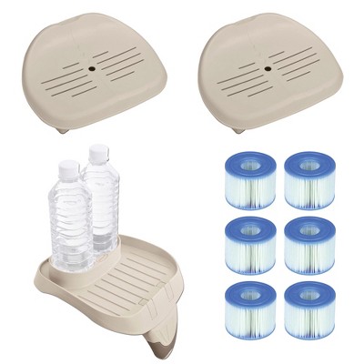Intex Spa Seat (2 Pack) & Cup Holder/Tray & Type S1 Filter Cartridges (6 Pack)