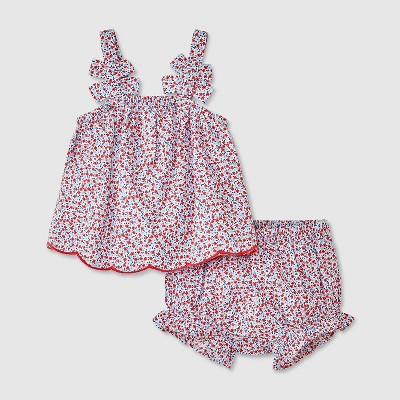 Baby Girls' Floral Bow Top & Bottom Set - Cat & Jack™ Blue/Red