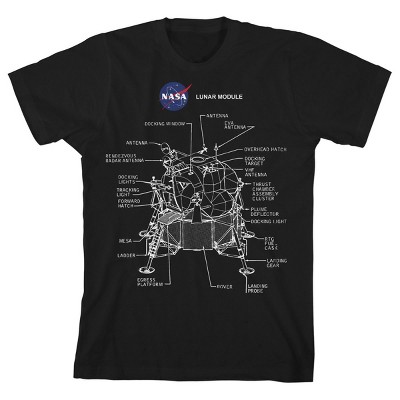 NASA Lunar Module White Line Schematic Black Graphic Tee Toddler Boy to Youth Boy