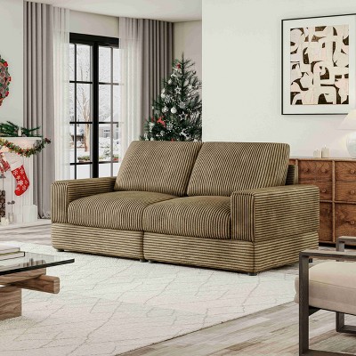 ATJafurn Corduroy Sectional Sofa Modern Modular Oversized Upholstered Couch with Comfy Pillows Deep Seat For Living Room Bedroom Apartment Office