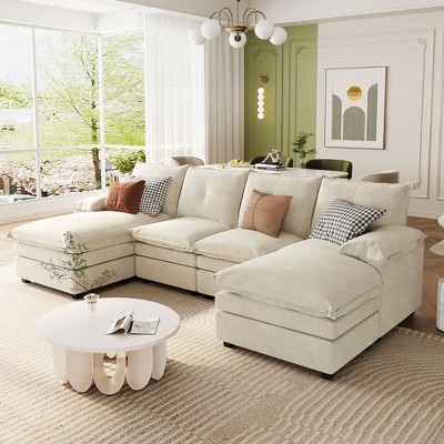 115"W Sectional Sofa Couch Set, U-Shaped Chenille Upholstered Sofa Chair with Adjustable Armrest Pillows for Living Rooms -ModernLuxe