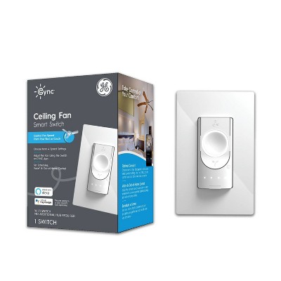 GE CYNC Smart Ceiling Fan Switch: Remote Control, Electric Light Switch, GE Household Lighting, White, Plastic, 2-Year Warranty
