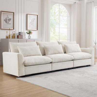 Comfy Living Room Sofas: 3 Seater Deep Seat Couches, Wide and Deep Seats with 3 Waist Pillows