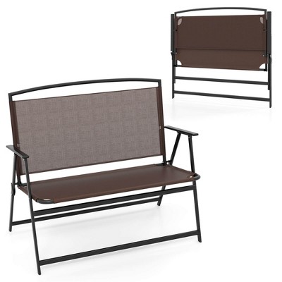 Costway 2-Person Patio Bench Folding Outdoor Garden Bench with Backrest and Armrests
