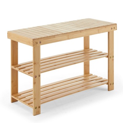 JIONJOY 3-Tier Bamboo Shoe Rack & Storage Bench - 286lb Capacity, Space-Saving Organizer for Entryway, Bedroom, Living Room (11.3x27.6x17.8in)