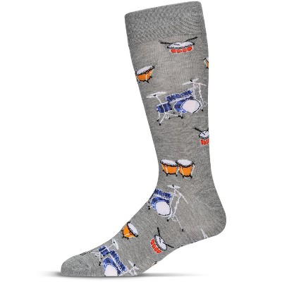 Memoi Men's Embroidered Drums Bamboo Crew Socks
