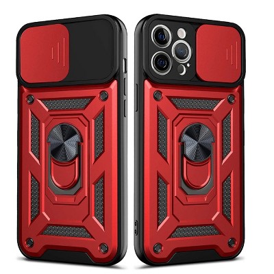 Kickstand Ring Holder with Slide Camera Cover TPU Shockproof Case and Magnetic Car Mount for APPLE IPHONE 12 PRO MAX In Black