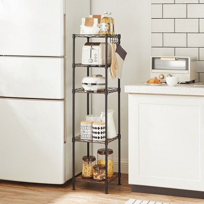 SONGMICS 5-Tier Bathroom Shelf, Storage Rack for Small Space, with 5 PP Shelf Liners, Removable Hook, Extendable Design