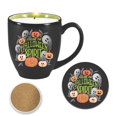 Courtside Market Halloween Ceramic Mug with 13oz Pumpkin Smash Scented Soy Wax Candle & Ceramic Coaster Set
