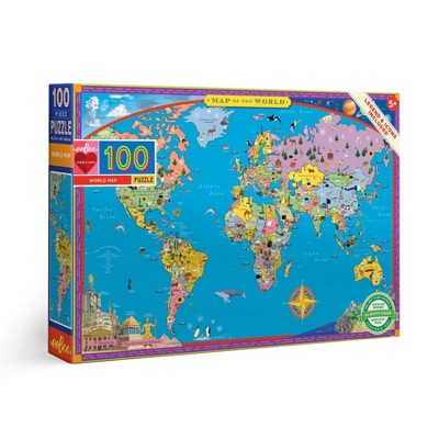 eeBoo Piece&Love: World Map 100 Piece Educational Jigsaw Puzzle - Rectangular
