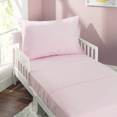 EVERYDAY KIDS 3 Piece Toddler Sheet Set - Soft Microfiber Toddler Bedding - Includes a Flat Sheet, a Fitted Sheet and a Pillowcase - Solid Pink