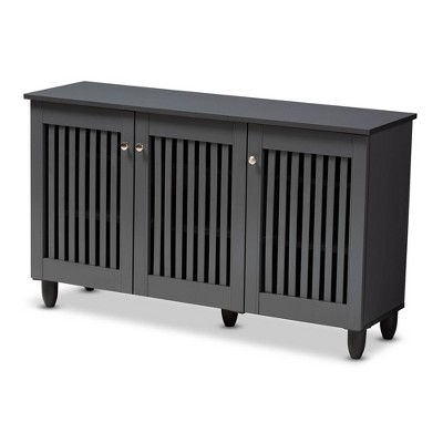 3 Door Fernanda Wooden Entryway Shoe Storage Wide Cabinet Gray - Baxton Studio: Holds 12 Pairs, MDF & Plastic Construction