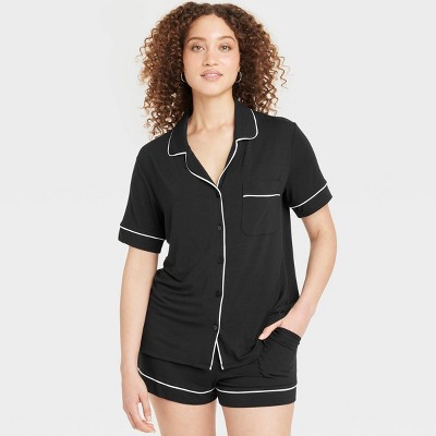 Women's Cloud Knit Short Sleeve Notch Collar Shirt and Shorts Pajama Set - Auden™