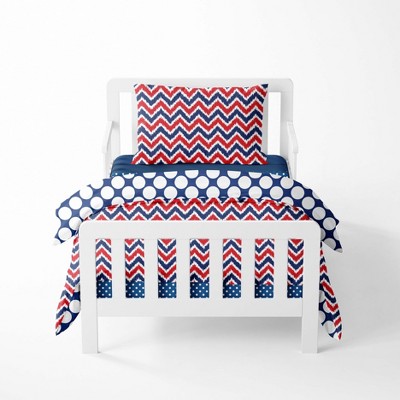Bacati - Mix N Match Blue/Red 4 pc Cotton Toddler Bedding Set