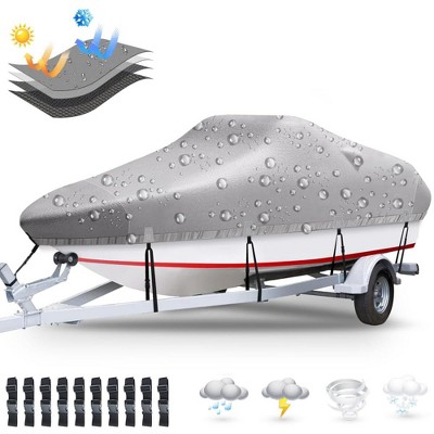 17Ft Trailerable Boat Cover,420D Heavy Duty Waterproof Oxford Cloth Trailerable Boat Covers with Storage Bag and Buckle Straps for V-Hull, Tri-Hull