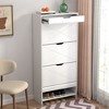RISOKEYS Modern White Shoe Cabinet Shoe Rack,Wood Free Standing Shoe Organizer with 3 Flip Drawers & 1 Tier Drawers for Entrance Hallway - 2 of 4